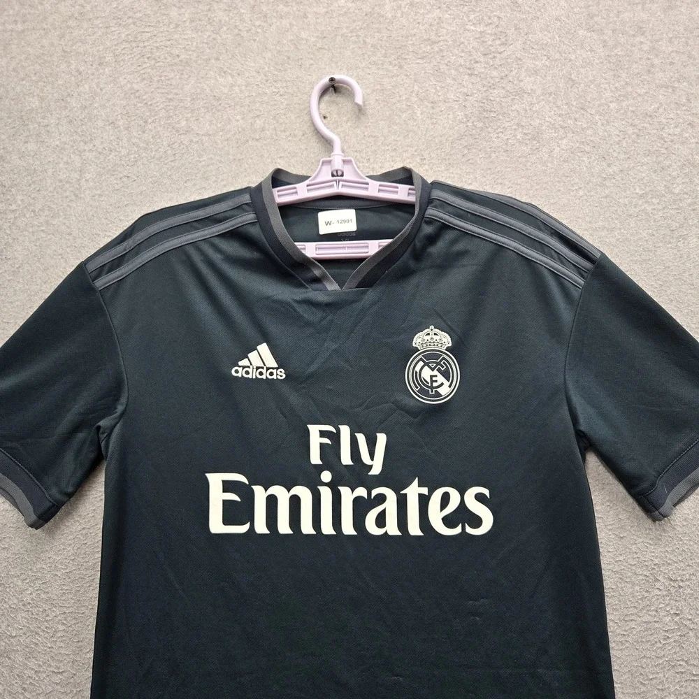 Real Madrid Men Boy XL Jersey Black Embroidered Adidas Logo 2018 Away Kit